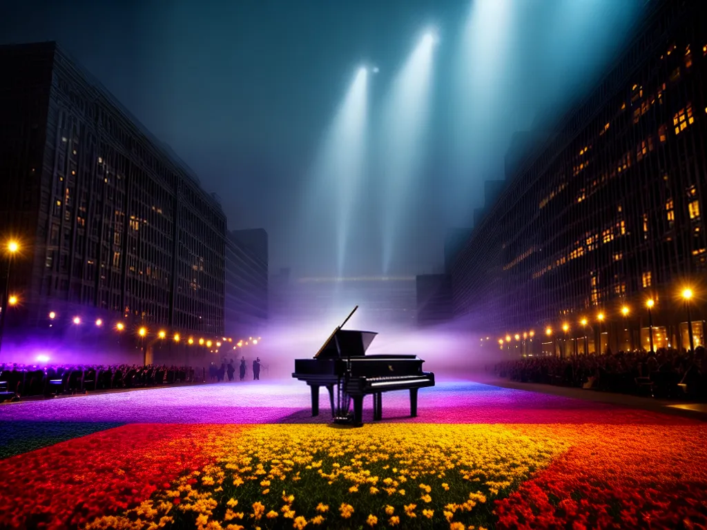 Fotos palco iluminado piano musica publico
