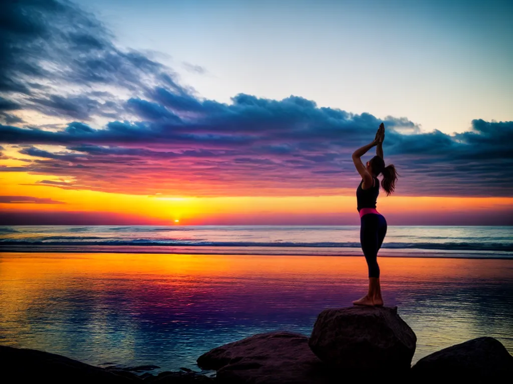 Fotos yoga praia pose por do sol 3