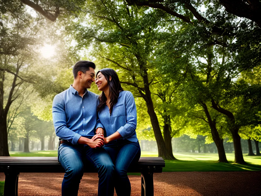 Fotos casal sorrindo conversa banco parque