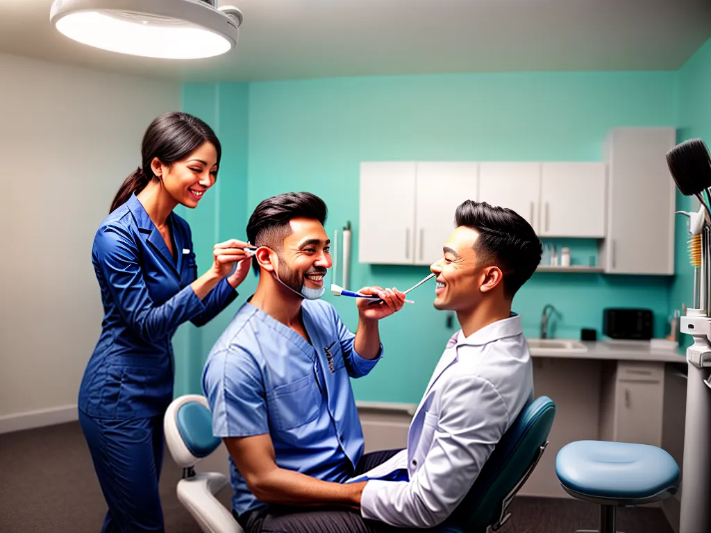 Fotos dentista sorridente examinando dentes paciente
