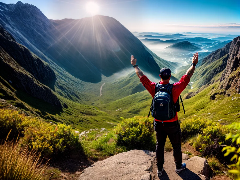 Fotos homem montanha sol brilhante positividade