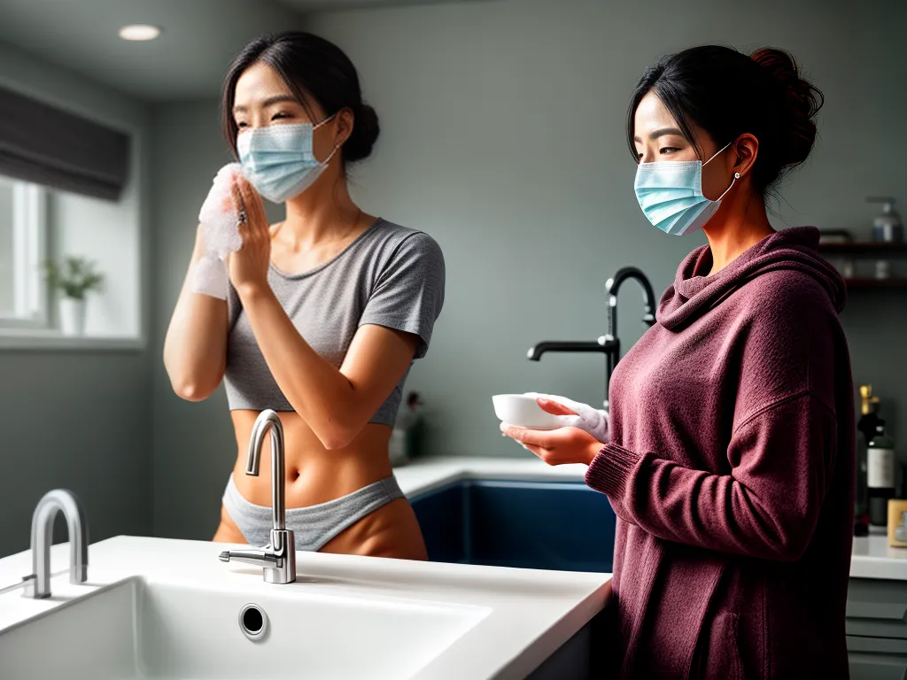 Fotos mulher lavando maos mascara higiene