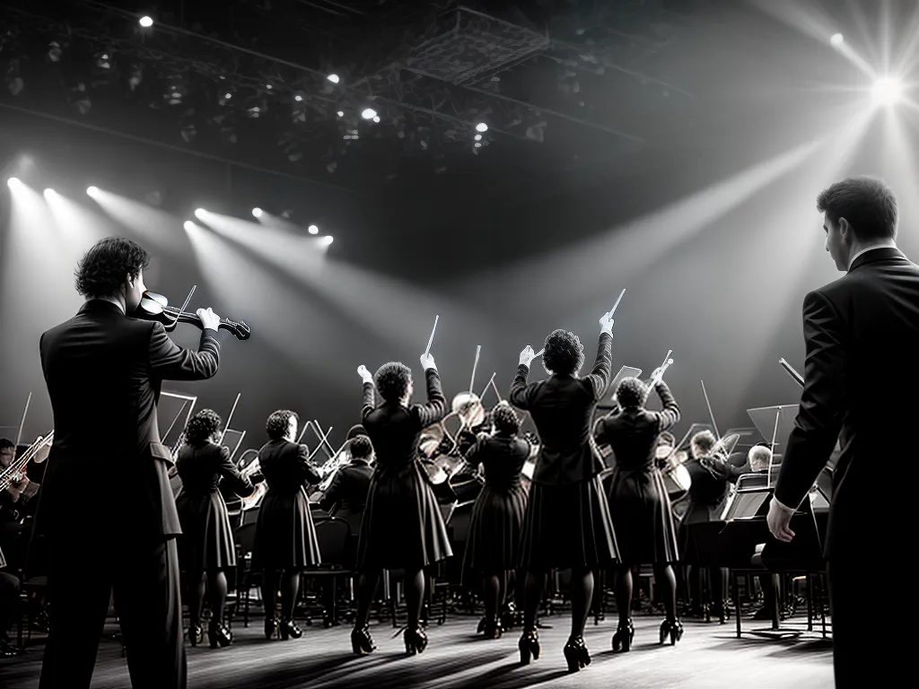 Fotos orquestra preto branco conduzindo musica