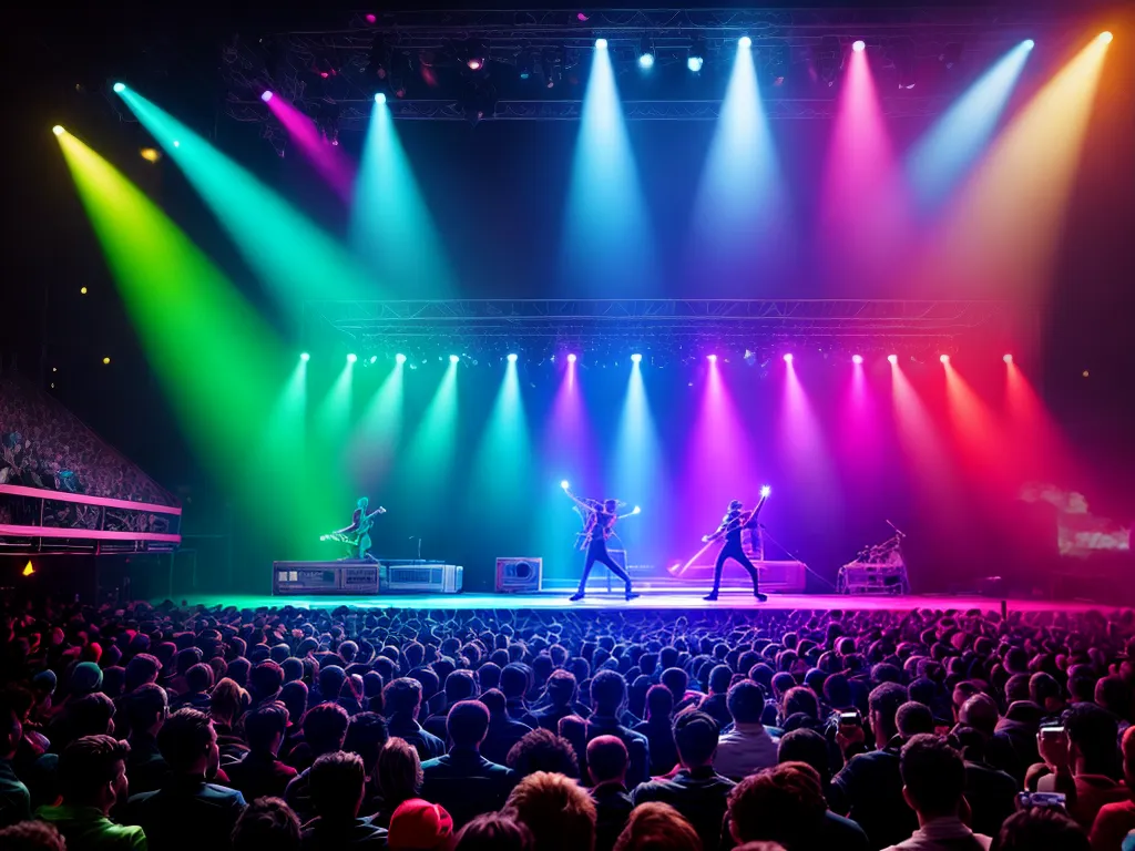 Fotos palco vibrante luzes coloridas multidao animada