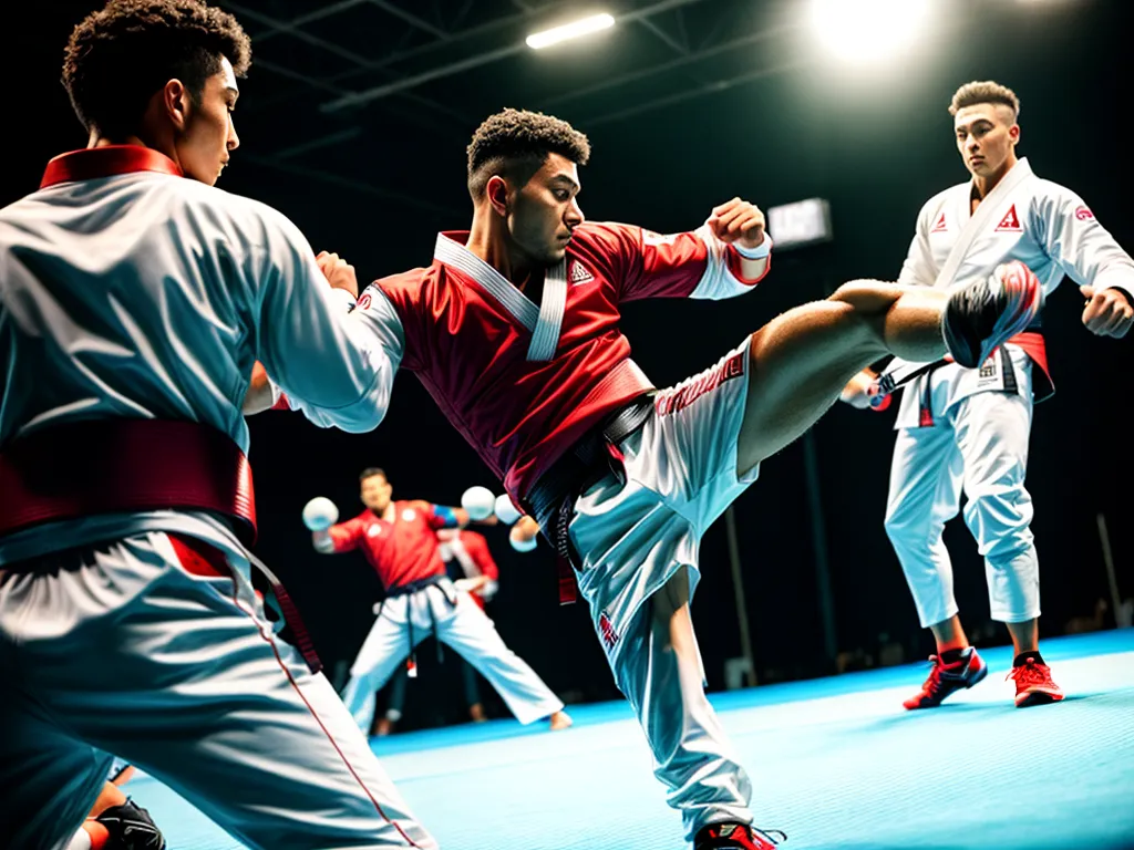 Fotos taekwondo pratica homens uniforme foco